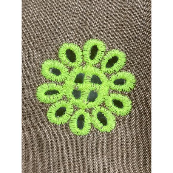 ZARA Dress M 100% Linen Embroidered Eyelet V Neck Slip Sun Midi Boho Flowy Brown - Picture 6 of 11